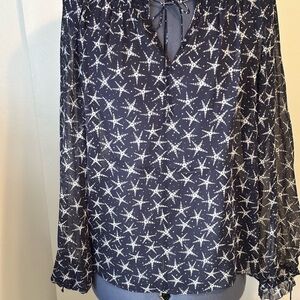 NYDJ Women's Navy Star Print Blouse